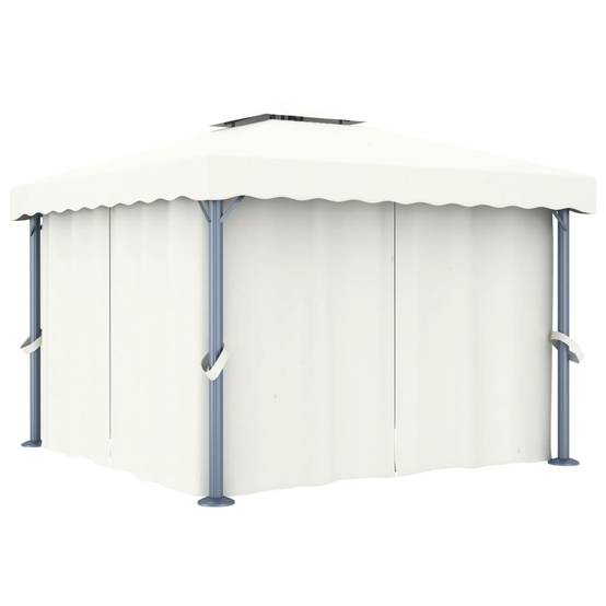 Belvédère Aluminium Acier Moustiquaires et Rideaux pour Jardin Fête Blanc Crème 3x3 m – ComfortXL Outdoor Living - Image 1