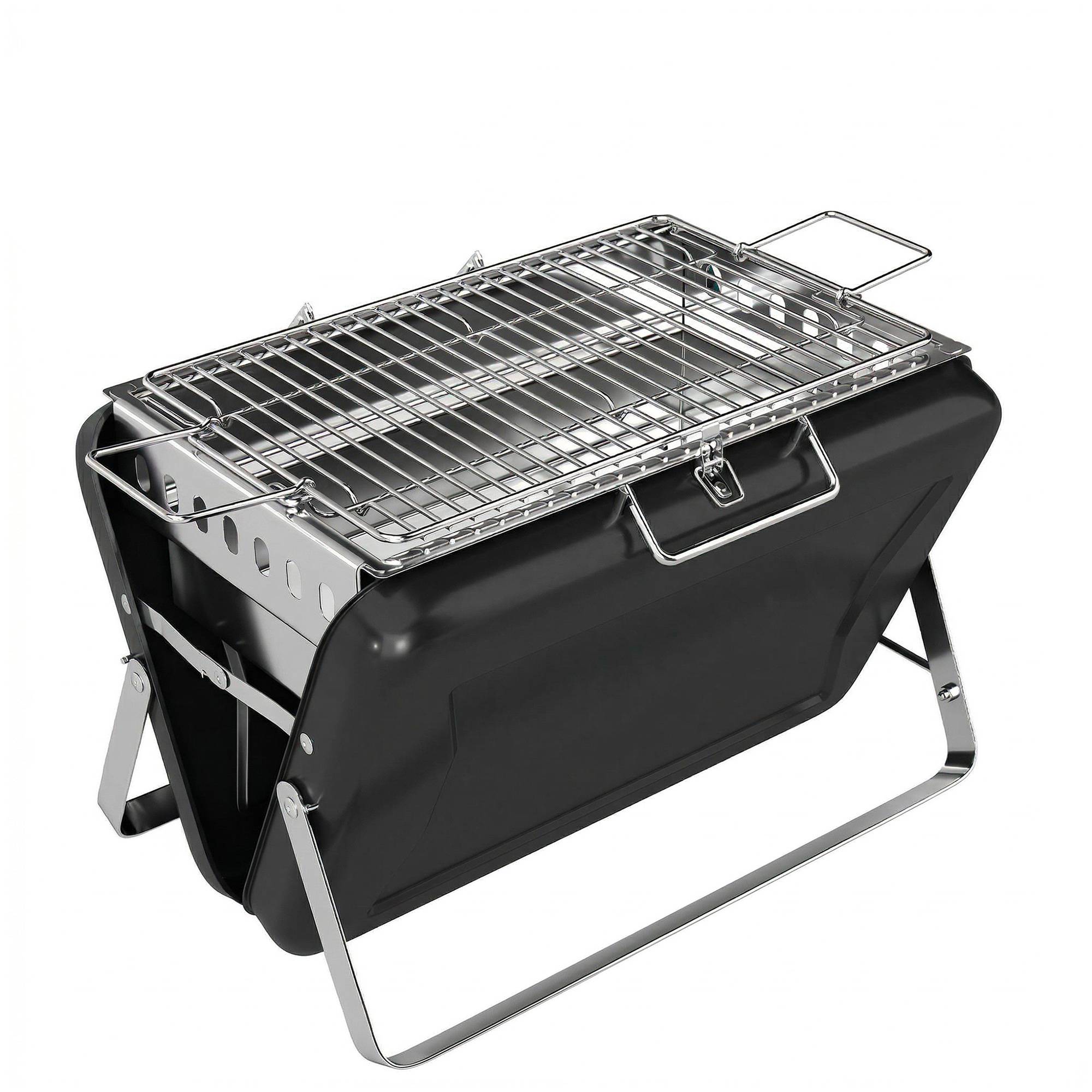ComfortXL - Barbecue à charbon portable inox 40 x 28 x 25,5 cm noir camping pique-nique grille pliable transport facile - Image 10