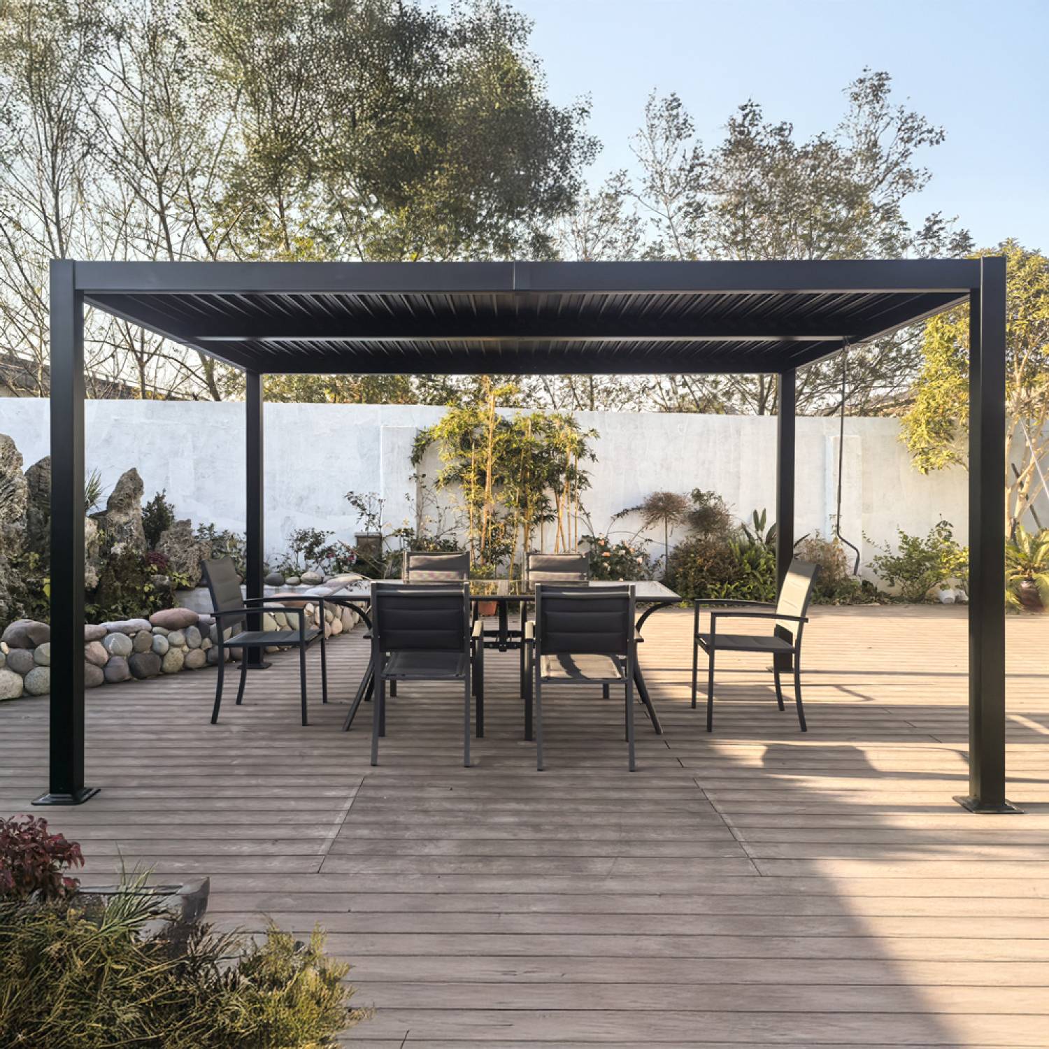 Pergola bioclimatique 4x3m structure et lames en aluminium gris anthracite NAXOS - Image 2