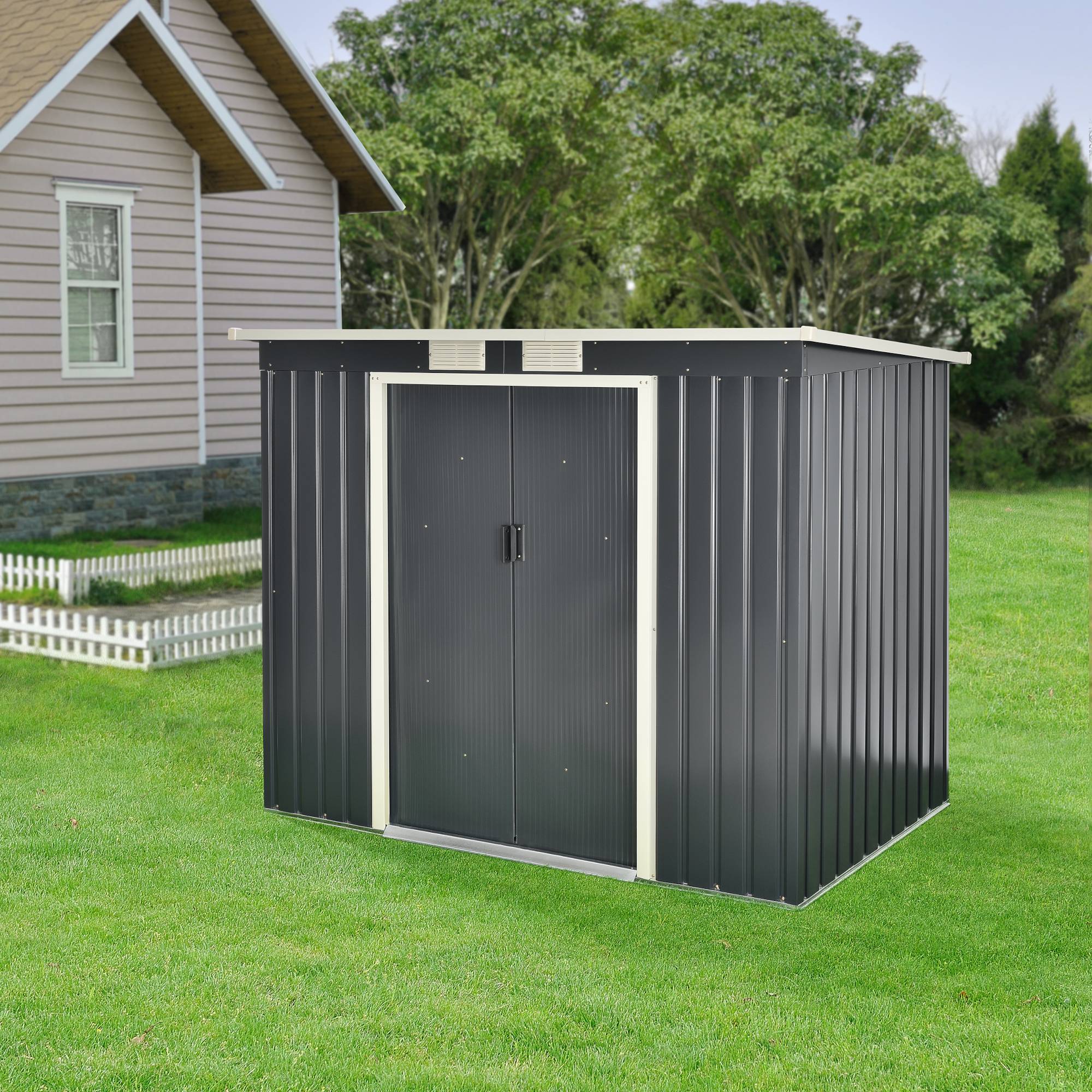Abri de Jardin 213x130x173 cm Toit en Appentis Tôles en Acier Galvanisées Gris Foncé [en.casa] - Image 7