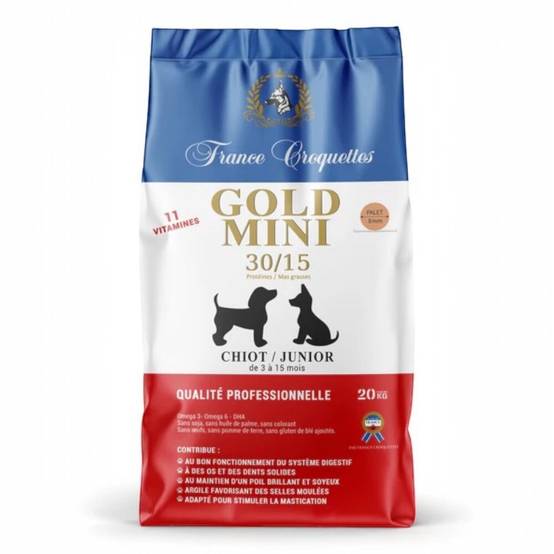 france croquette pour chiot gold mini chiot junior 30/15 – 4kg – petites à moyennes races - chiot 3 à 15 mois – haute fintiion