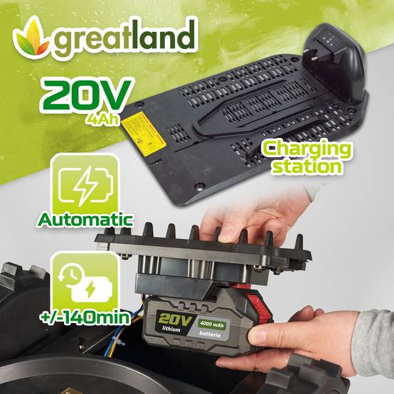 Greatland - Robot tondeuse 20V avec fil périmétrique - 900M² - Largeur de coupe 18cm - Image 3