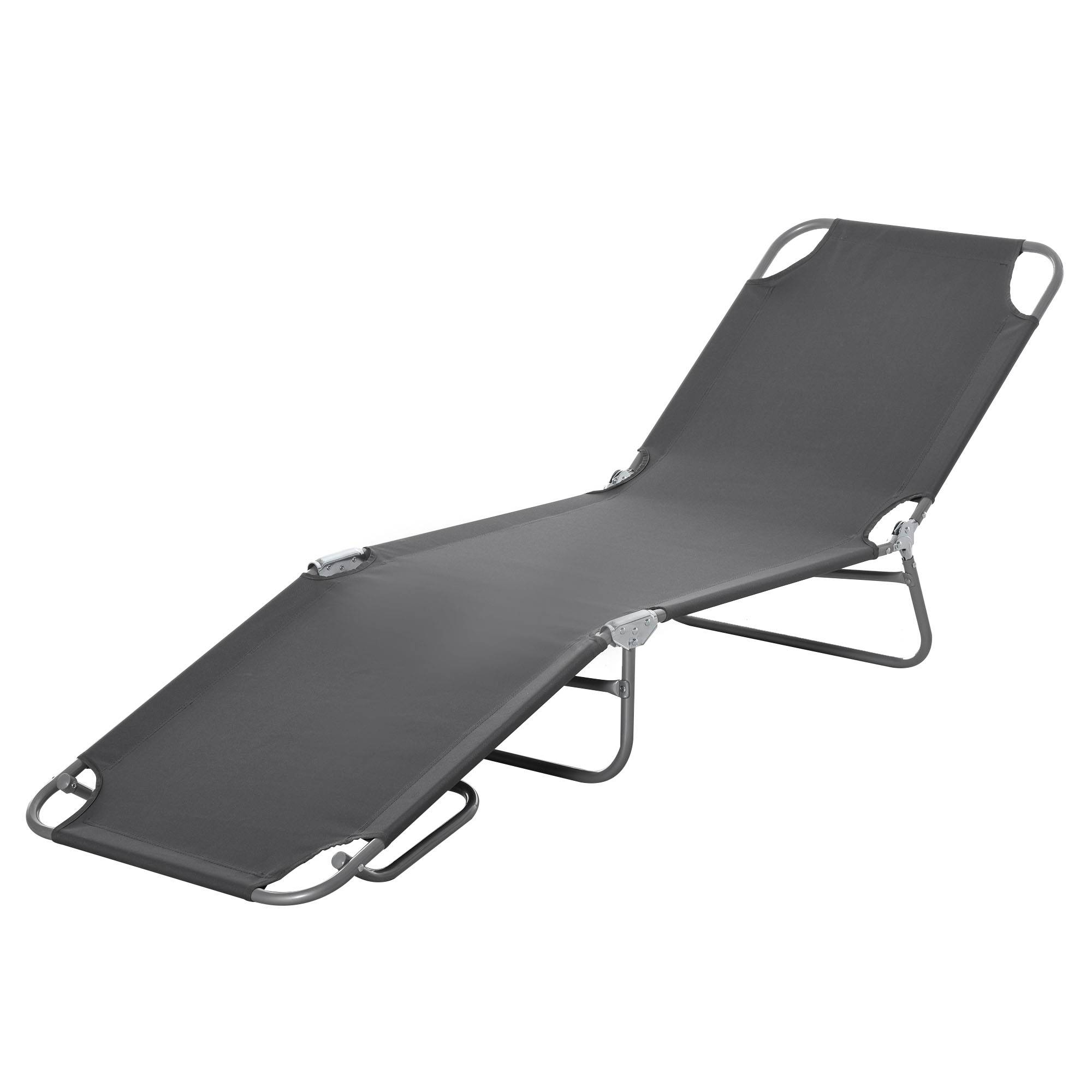 Lit de bronzage pliable dossier 5 niveaux, assise oxford respirant, plage/piscine/jardin,187x55x24cm, gris - Image 1