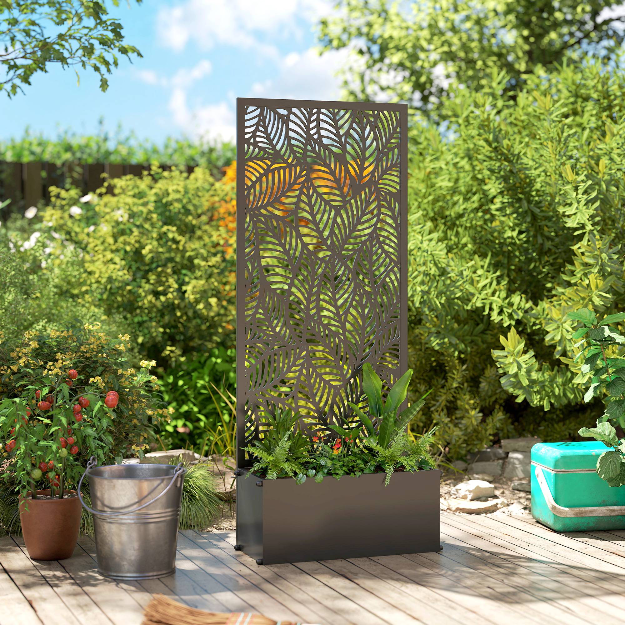 Outsunny - Jardinière avec treillis avec brise-vue - pour plantes grimpantes - métal - 45 x 21,5 x 110 cm - noir - Outsunny - Image 10