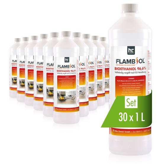 Bioéthanol à 96,6% dénaturé FLAMBIOL® en bouteille de 1L x 30 - Image 1