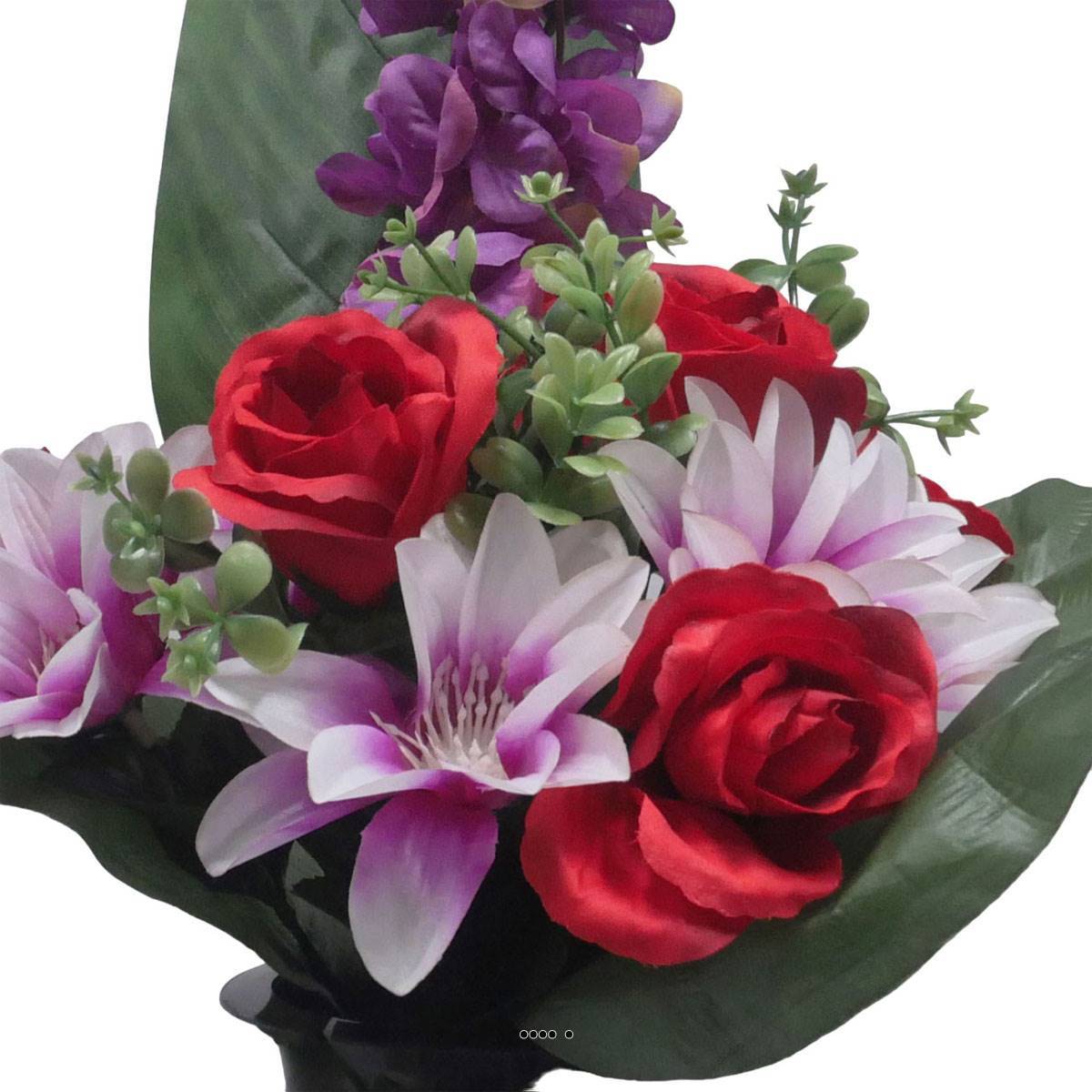 Artificielles - Pot Cone de fleurs artificielles de Rose, Orchidée et delphinium Mauve violet pour la Toussaint - couleur: Mauve violet 330 - Image 3