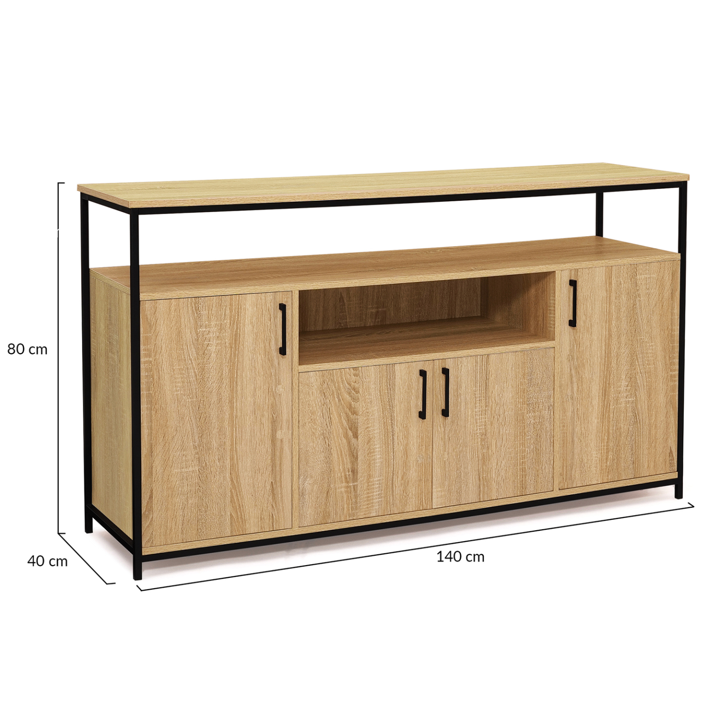 Buffet 140 cm DETROIT 4 portes avec niche design industriel - Image 5