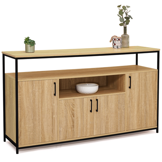Buffet 140 cm DETROIT 4 portes avec niche design industriel - Image 2