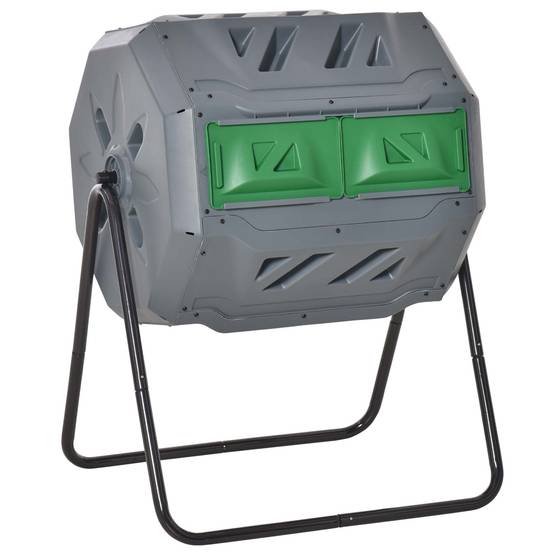 ComfortXL - Composteur rotatif 160L à 2 chambres en acier pour déchets de jardin Gris – ComfortXL Outdoor Living - Image 2