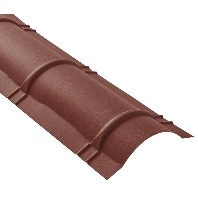 Faîtière demi-cercle pour toiture acier galvanisé laqué mat aspect tuile L 2,1 m - Coloris - Brun rouge mat, Longueur - 2,1 m