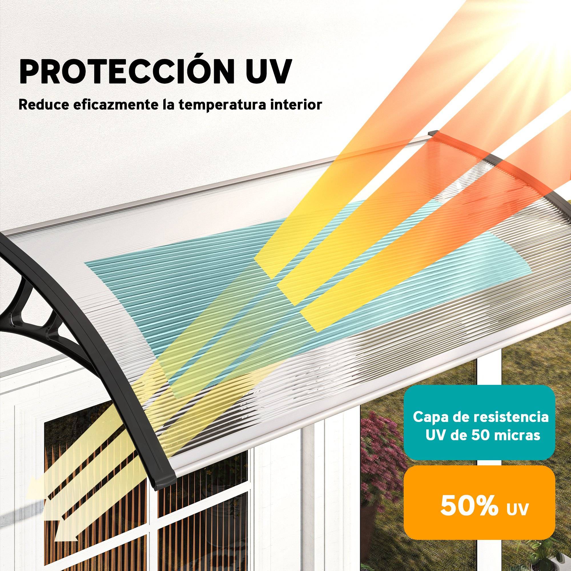 Store de porte et fenêtre 110 x 60 cm avec panneaux en polycarbonate et bande d'aluminium transparent - Image 6