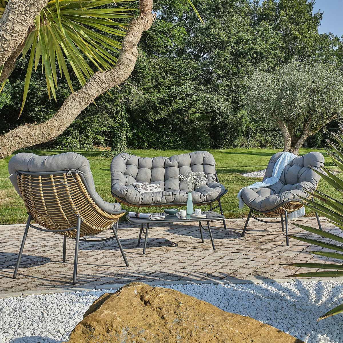 Dcb Garden - Salon de Jardin 4 Places en Résine Tressée "Tulum" 150cm Marron - Image 7