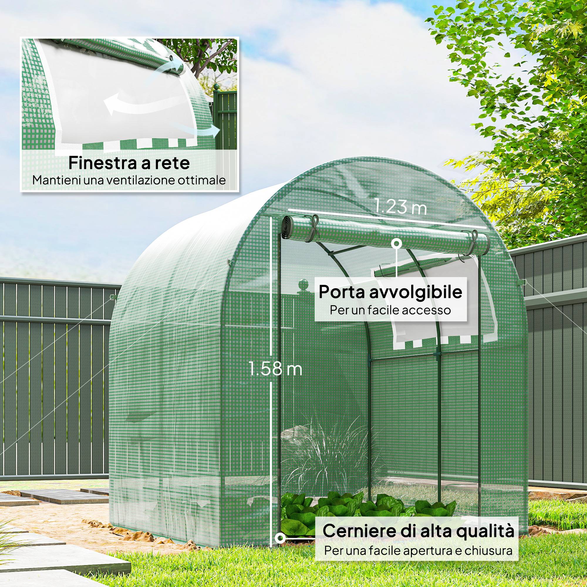 Sans Marque - Serre tunnel 180x180x200 cm polyéthylène vert serre jardin portes fenêtres coulissantes culture légumes fleurs serre potagère robuste - Image 8
