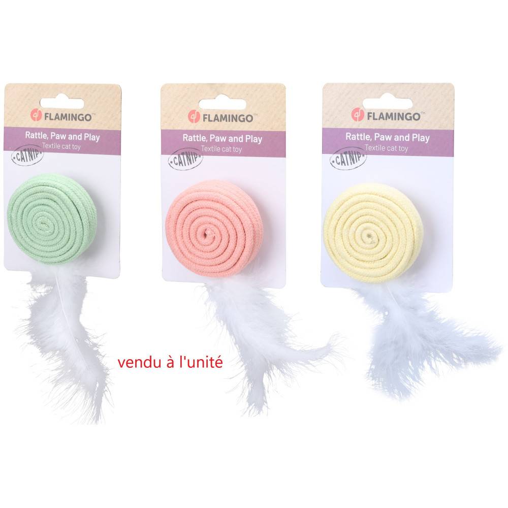 Flamingo - Jouet pour chat Poppy Disque plume , vert ou rose ou jaune, 15 cm. - Image 6