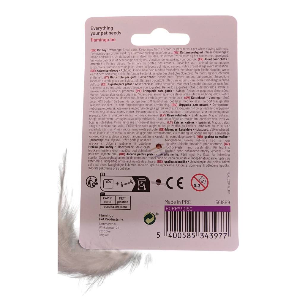 Flamingo - Jouet pour chat Poppy Disque plume , vert ou rose ou jaune, 15 cm. - Image 8