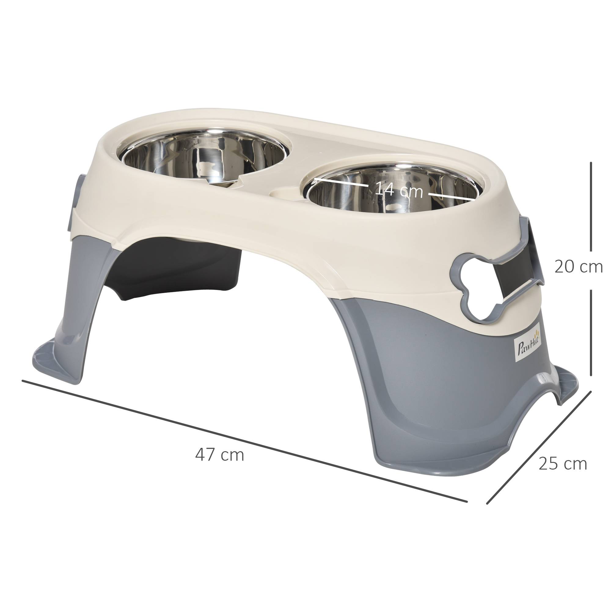 Sans Marque - Gamelle surélevée double chien acier inox et plastique avec pieds antidérapants 47x25x20 cm blanc/gris - Image 4