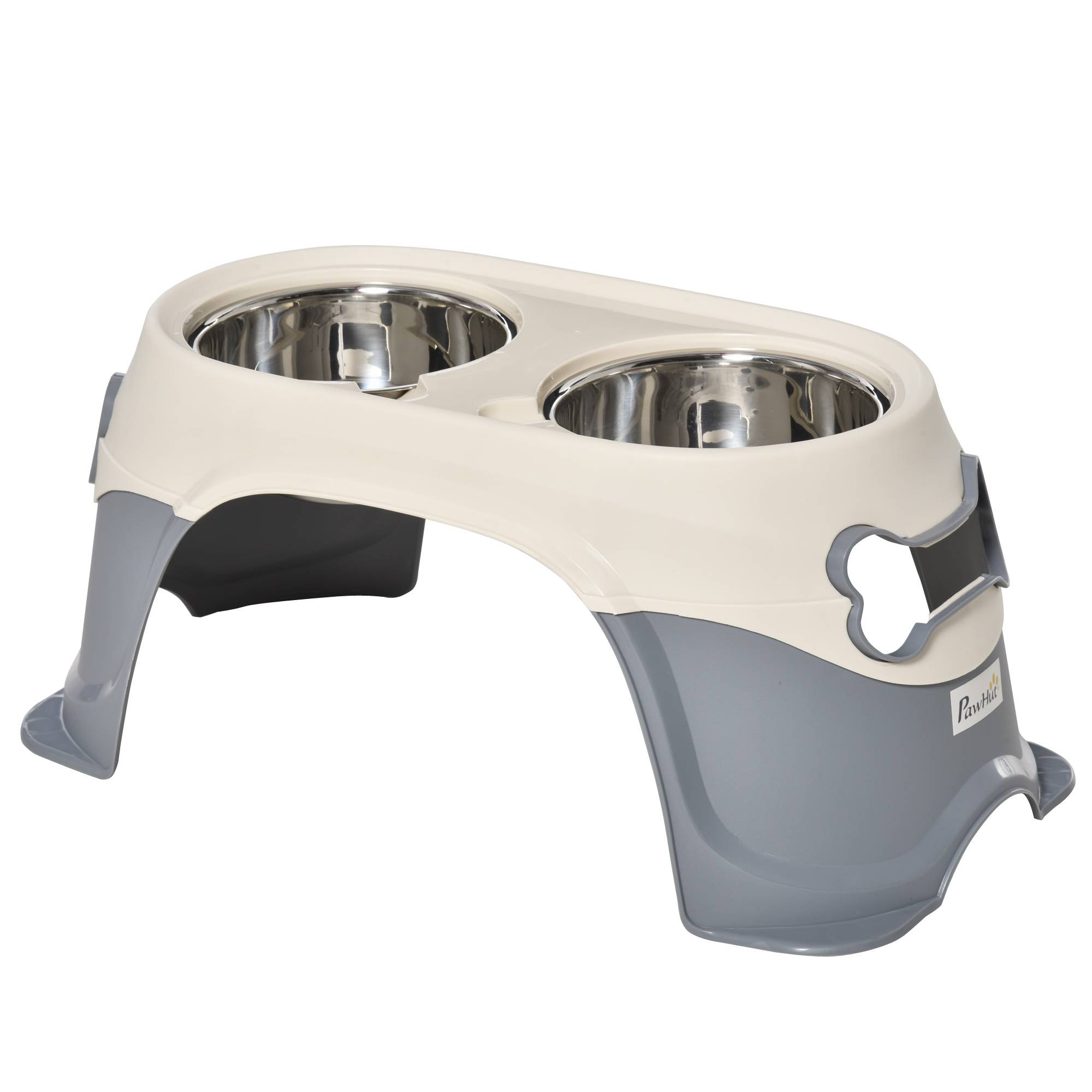 Sans Marque - Gamelle surélevée double chien acier inox et plastique avec pieds antidérapants 47x25x20 cm blanc/gris - Image 1