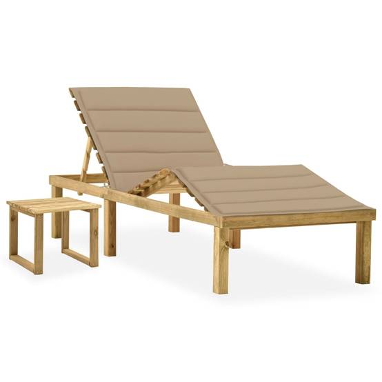 Transat Bois Massif avec Table et Coussin Beige Naturel – ComfortXL Outdoor Living - Image 1