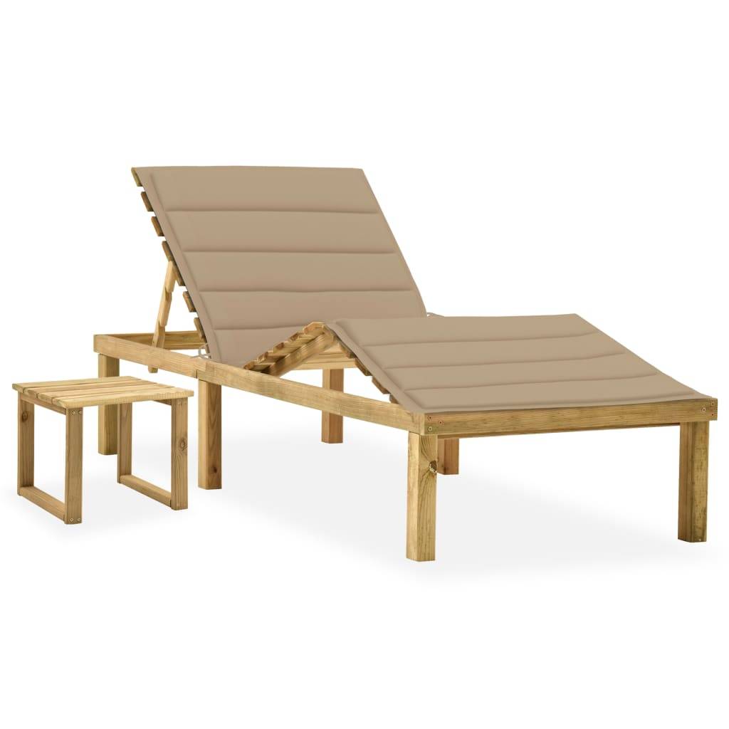 Transat Bois Massif avec Table et Coussin Beige Naturel – ComfortXL Outdoor Living - Image 1