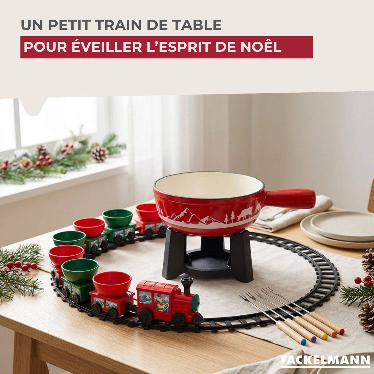 Lot de 1 appareil à fondue et 1 un train de table décoratif de Noël Fackelmann - Image 2