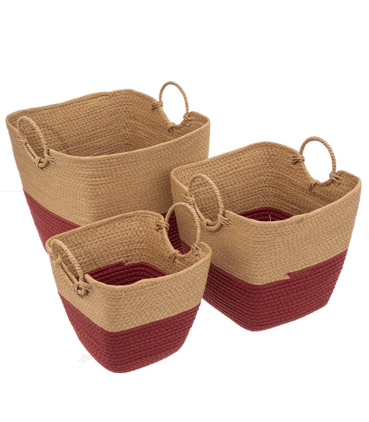 Lot de 3 Paniers de rangement Beige et Terre de Sienne - Image 1