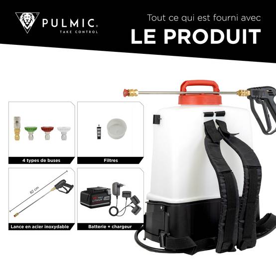 PULMIC Pulvérisateur Électrique Spécial Toiture et Nettoyage, 7 Bars Projette à 10m avec Lance en Acier INOX,Batterie Lithium 18V - Image 6