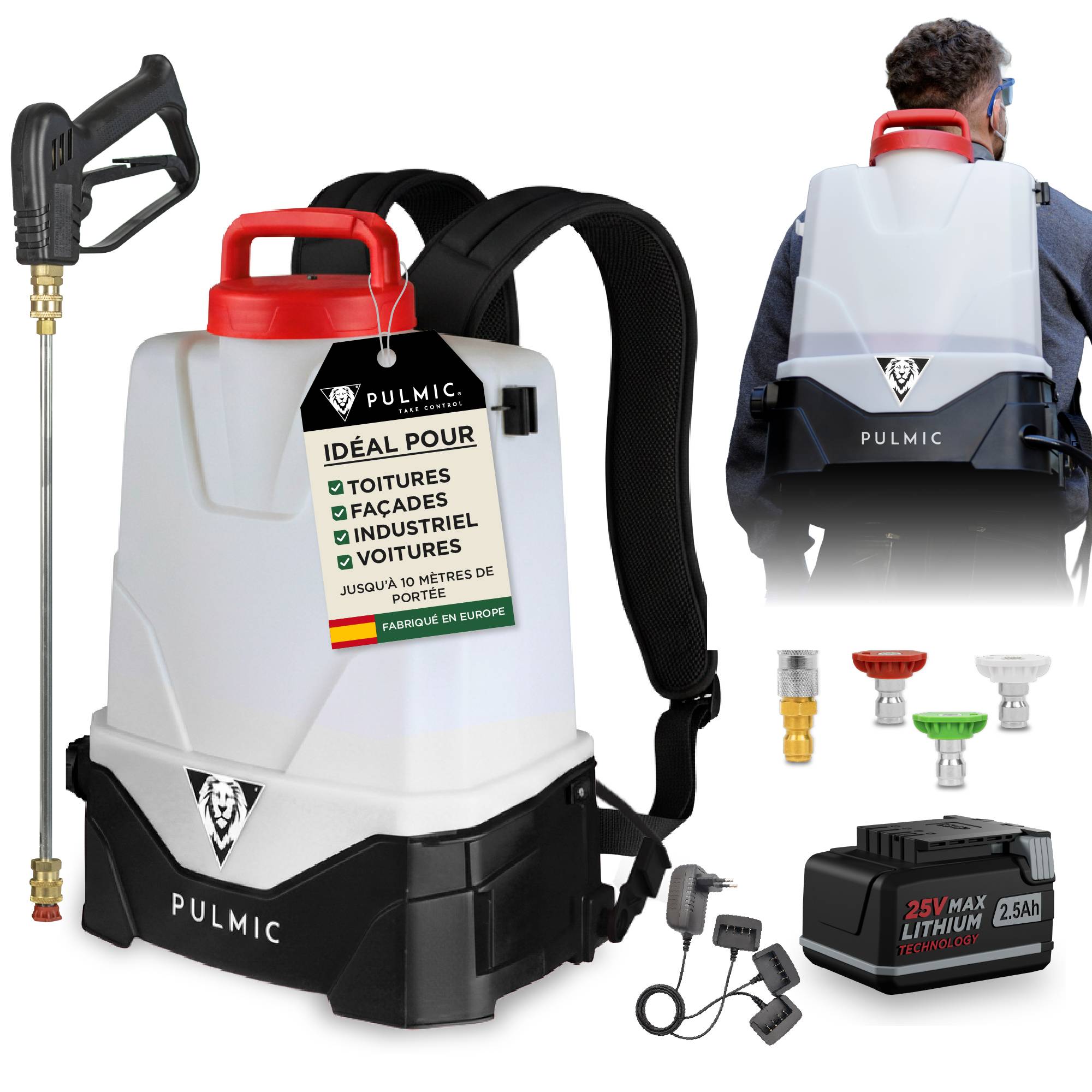 PULMIC Pulvérisateur Électrique Spécial Toiture et Nettoyage, 7 Bars Projette à 10m avec Lance en Acier INOX,Batterie Lithium 18V - Image 1