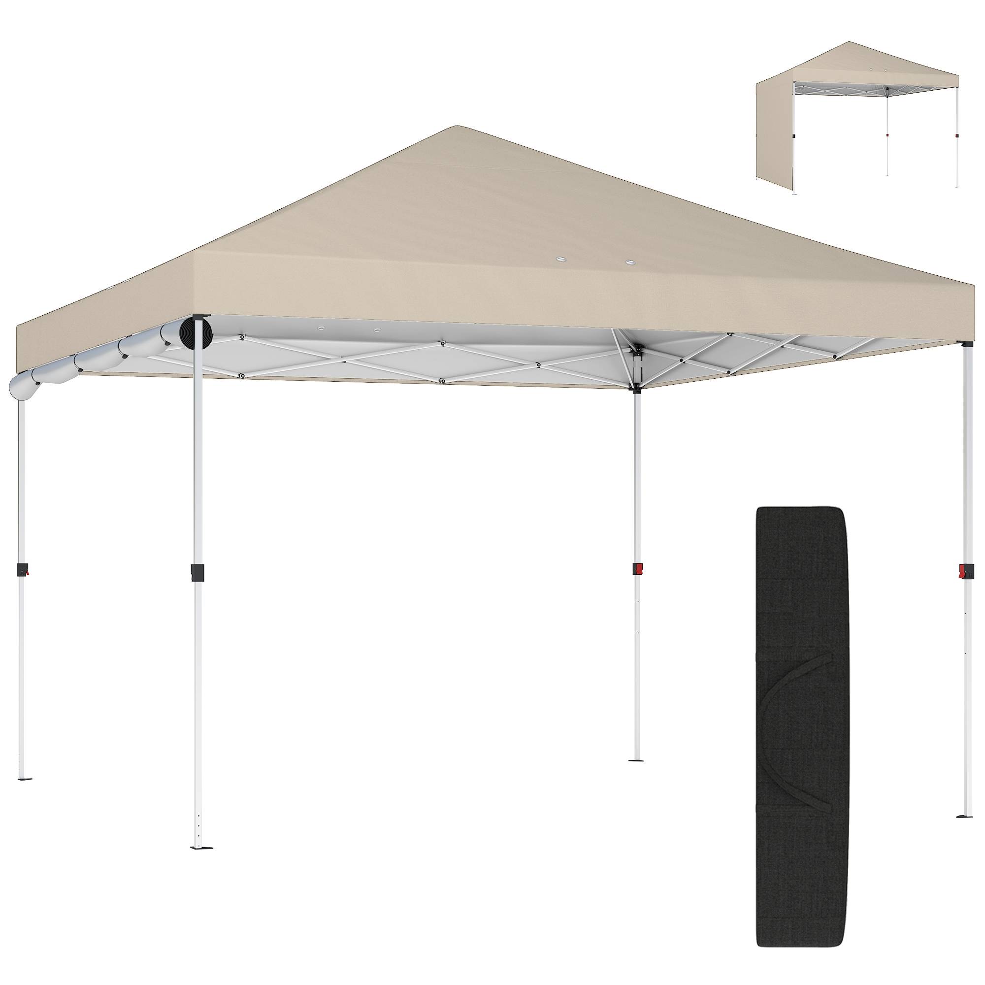Sans Marque - Tonnelle pliante 3x3m avec paroi latérale, métal et toile Oxford, beige - Image 2