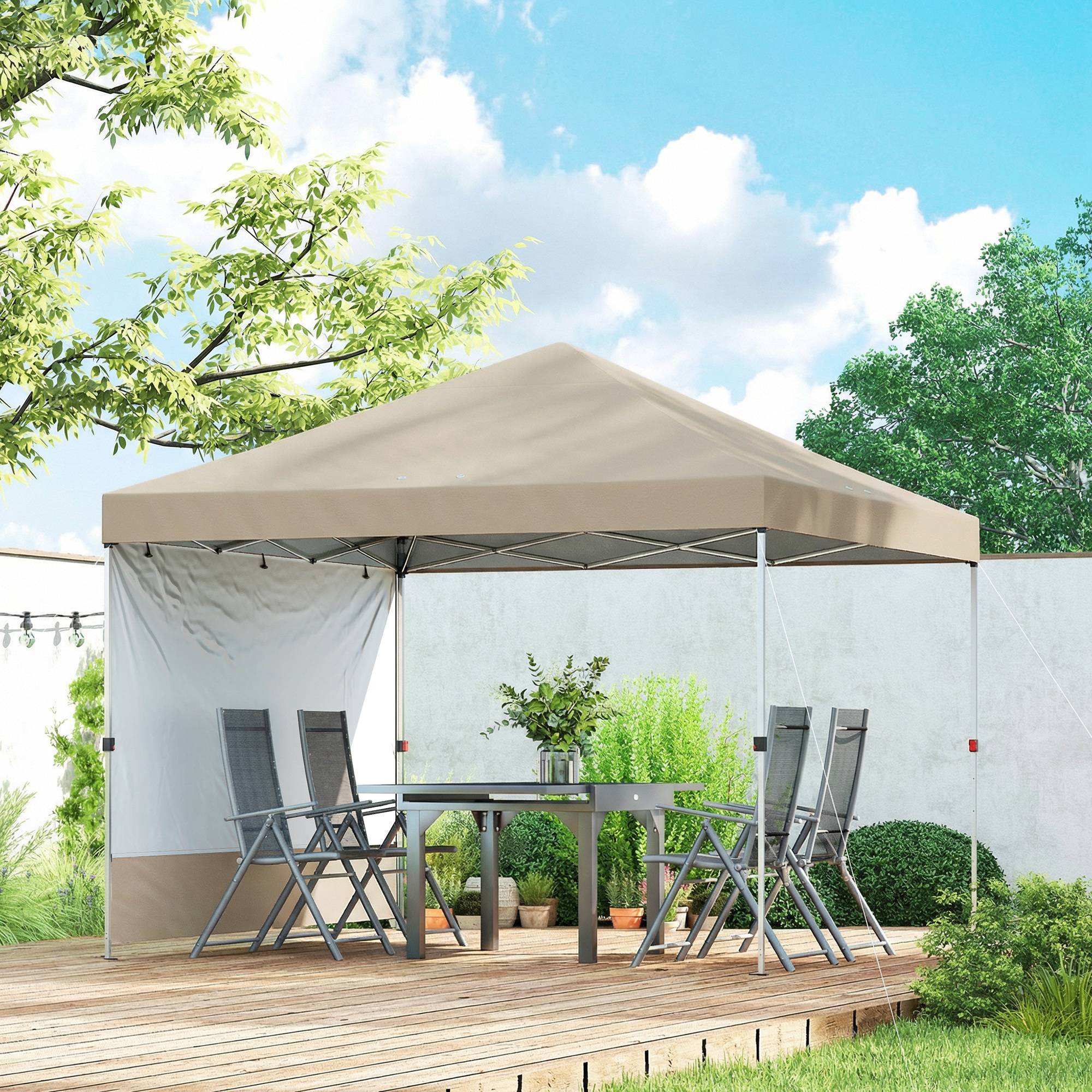 Sans Marque - Tonnelle pliante 3x3m avec paroi latérale, métal et toile Oxford, beige - Image 4