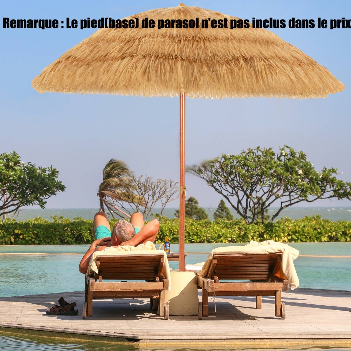 Parasol Inclinable de Paille en PP 2M Fixation pour Sable Toit Chaume Style Hawaïen 2 Parties - Image 2