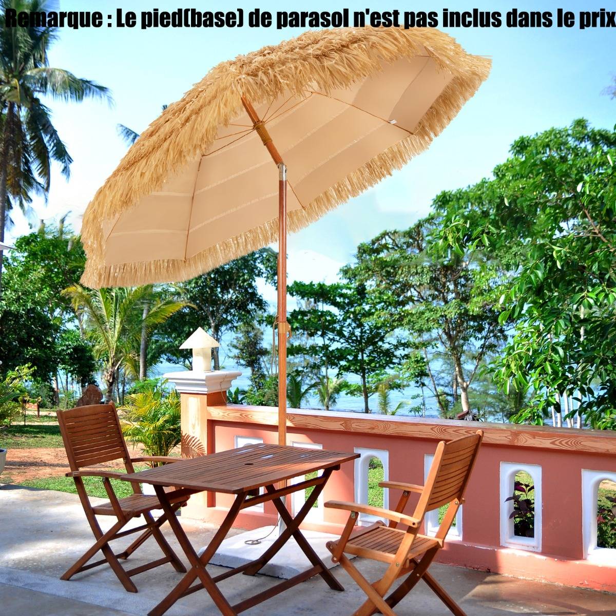 Parasol Inclinable de Paille en PP 2M Fixation pour Sable Toit Chaume Style Hawaïen 2 Parties - Image 3
