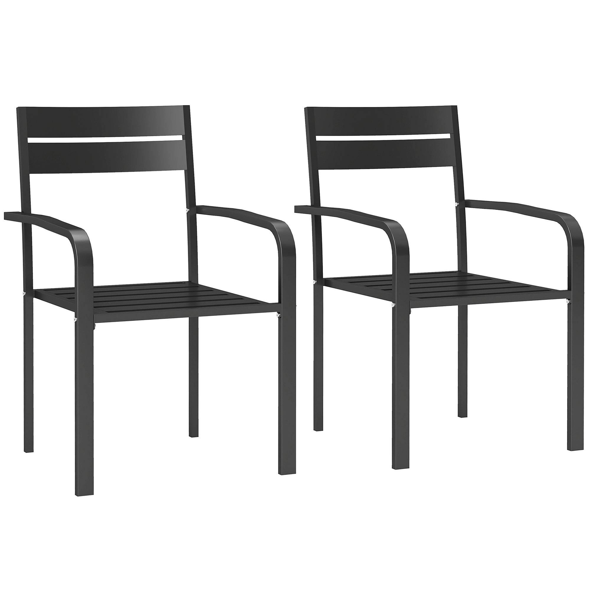 Outsunny - Lot de 2 chaises de jardin empilables - avec accoudoirs, cadre en aluminium - pour jardin piscine terrasse - gris foncé - Outsunny