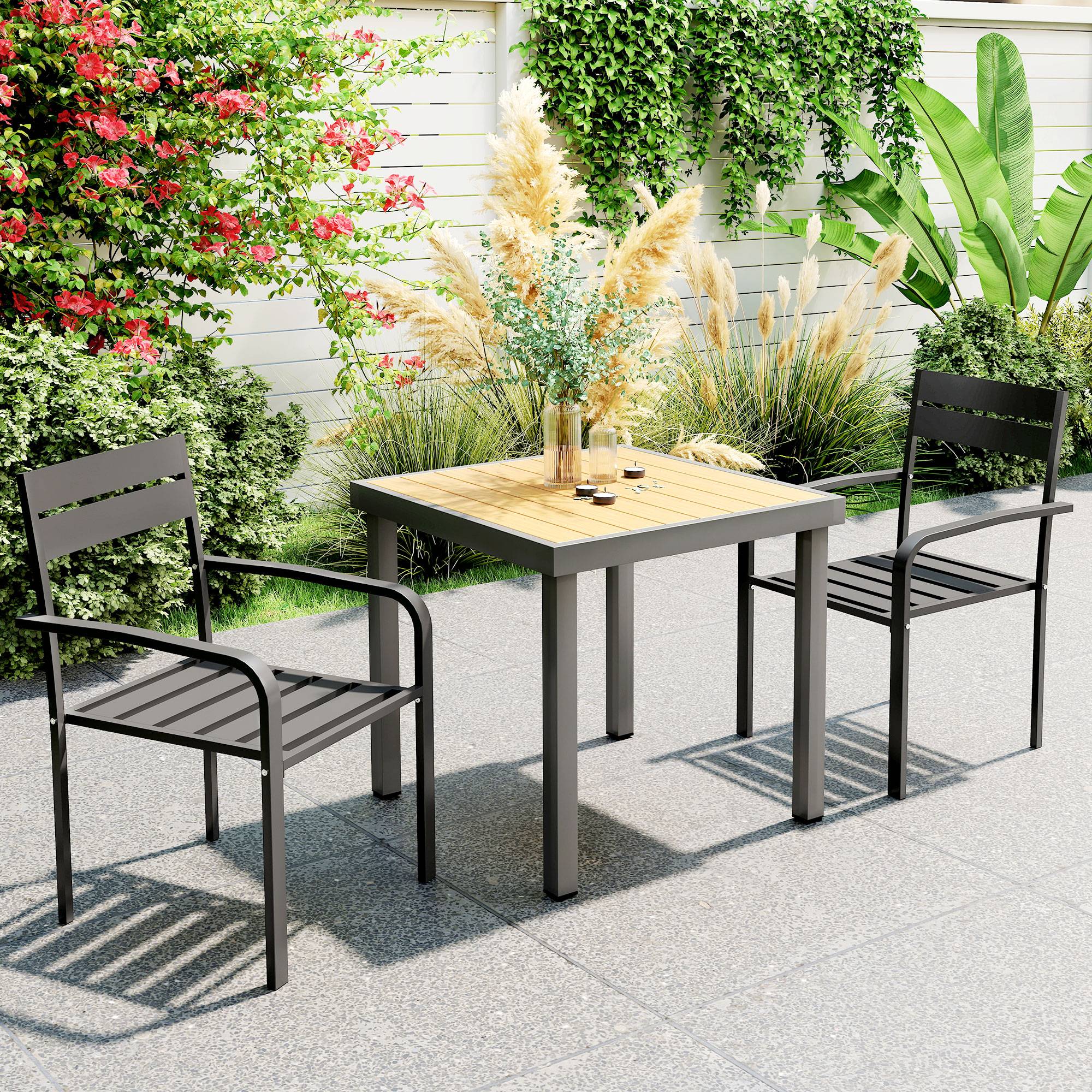 Outsunny - Lot de 2 chaises de jardin empilables - avec accoudoirs, cadre en aluminium - pour jardin piscine terrasse - gris foncé - Outsunny - Image 2