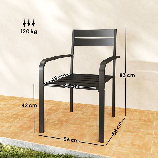 Outsunny - Lot de 2 chaises de jardin empilables - avec accoudoirs, cadre en aluminium - pour jardin piscine terrasse - gris foncé - Outsunny - Image 3