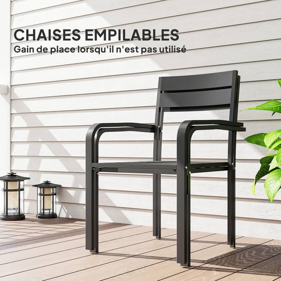 Outsunny - Lot de 2 chaises de jardin empilables - avec accoudoirs, cadre en aluminium - pour jardin piscine terrasse - gris foncé - Outsunny - Image 4