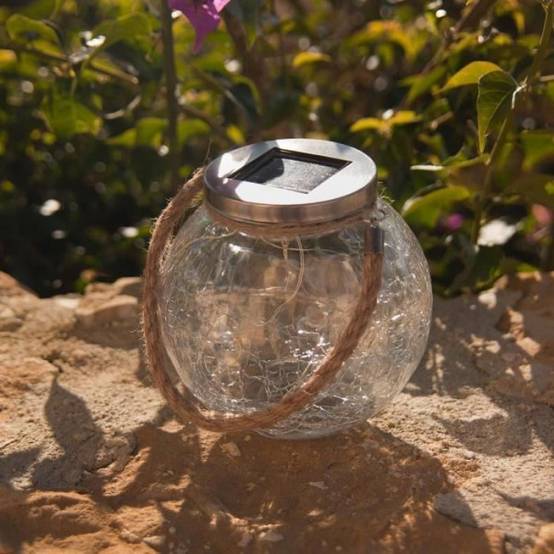 Lumisky - Lot de 2 boules solaires - LUMISKY - CRACK BALL CORD - H13 cm - Verre craquelé a poser - Poignée corde micro - LED blanc chaud - Image 3