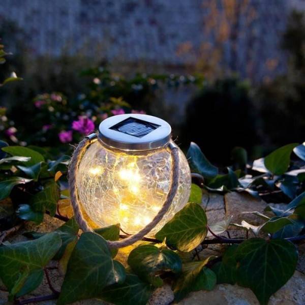 Lumisky - Lot de 2 boules solaires - LUMISKY - CRACK BALL CORD - H13 cm - Verre craquelé a poser - Poignée corde micro - LED blanc chaud - Image 2