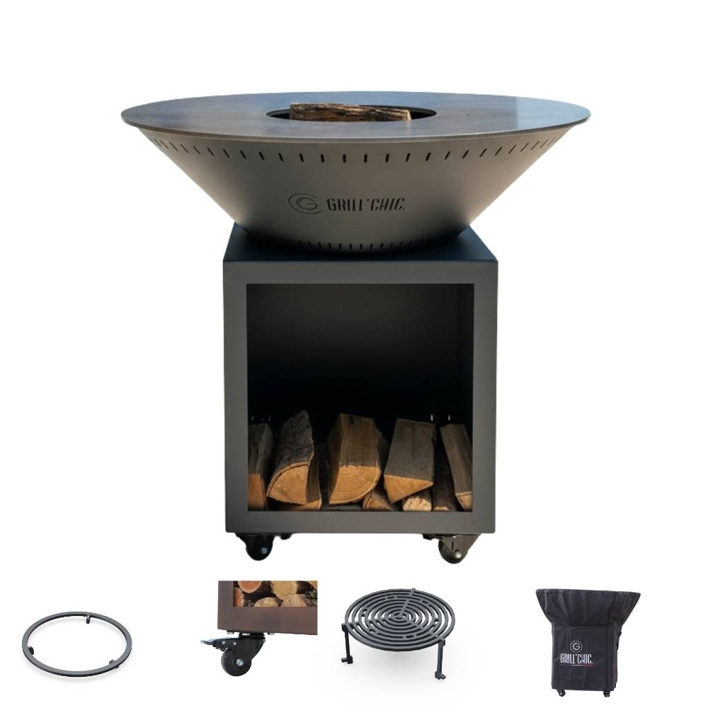 Pack Privilege Brasero Classique Acier 83 Gris Anthracite Double Cuve - Avec rangement bois - GRILL CHIC - Image 1