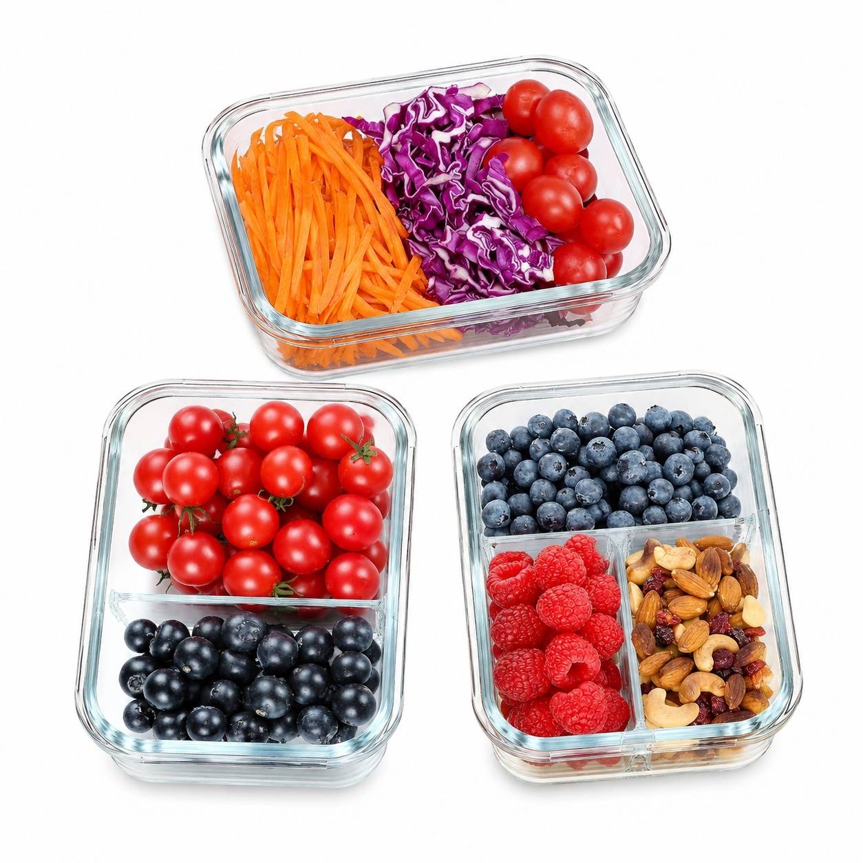 Lot Boîtes Repas Verre Portions 3 Compartiments - Image 1