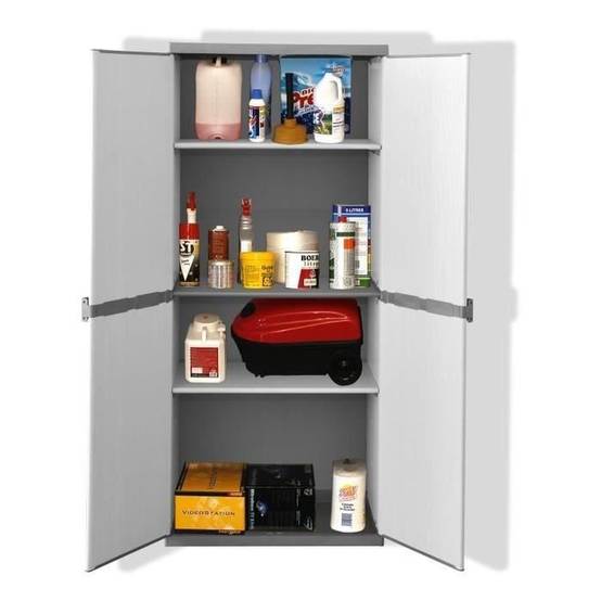 Armoire de rangement haute en résine TOOD 3 tablettes - 2 portes grises, cadenassables, 68 x 39,5 x 168 cm - Image 2
