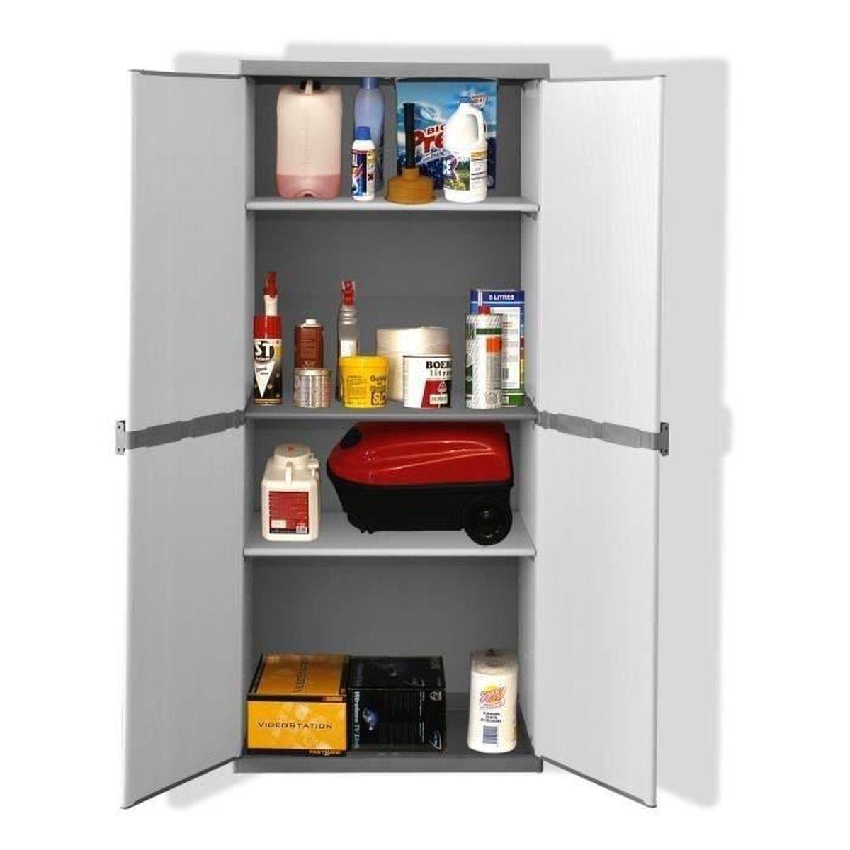 Armoire de rangement haute en résine TOOD 3 tablettes - 2 portes grises, cadenassables, 68 x 39,5 x 168 cm - Image 2