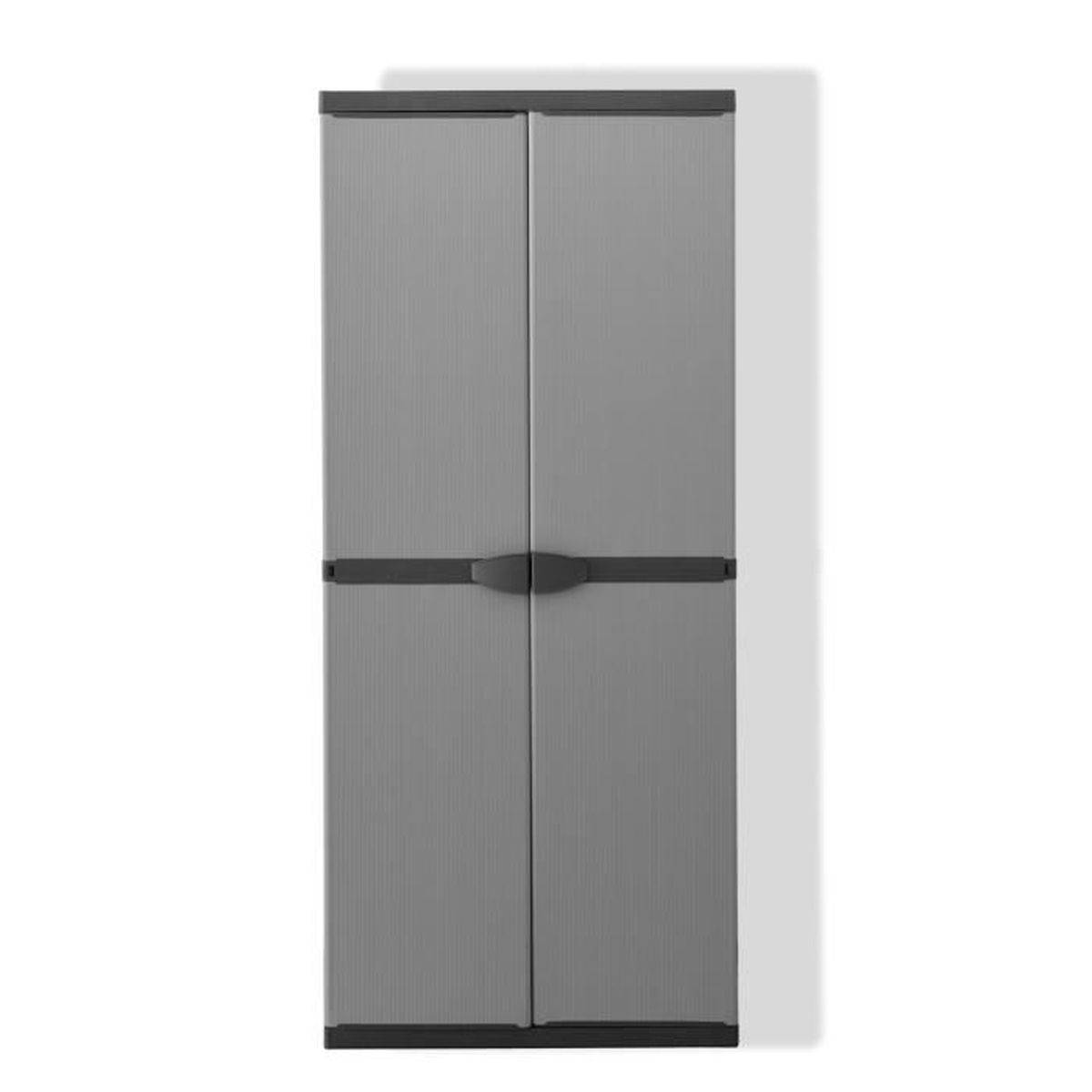 Armoire de rangement haute en résine TOOD 3 tablettes - 2 portes grises, cadenassables, 68 x 39,5 x 168 cm - Image 3