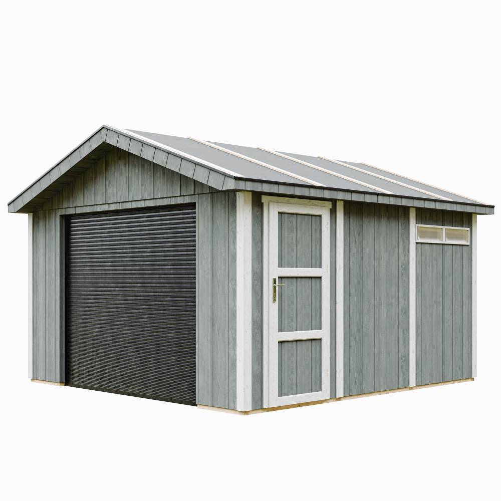 Timbela - Garagequalité premium 13 m² - L378xl412 cm - garage pour moto, vélos, machines de jardinage - Abri de jardin - Timbela M990B-CAVERN STEEL - Image 1