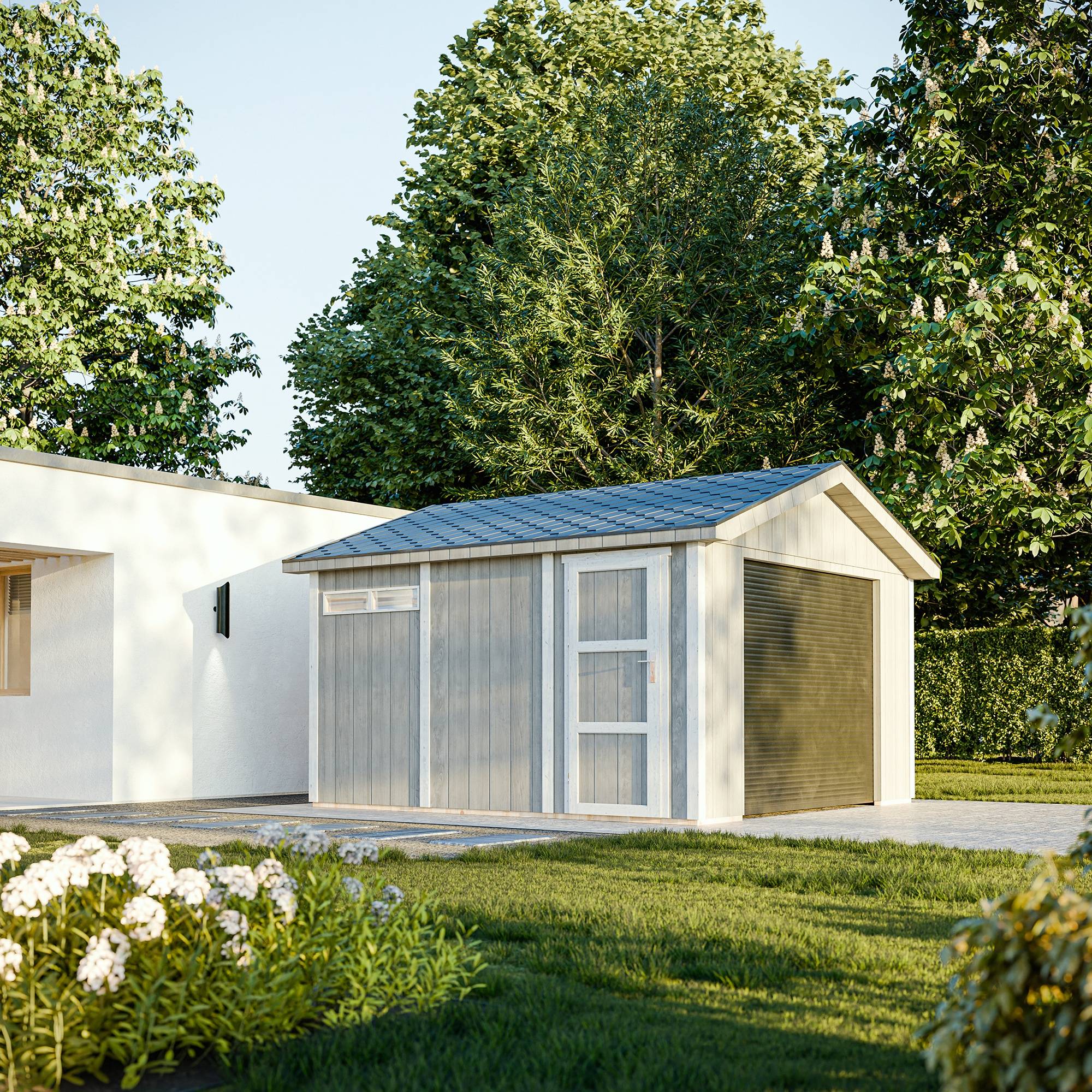 Timbela - Garagequalité premium 13 m² - L378xl412 cm - garage pour moto, vélos, machines de jardinage - Abri de jardin - Timbela M990B-CAVERN STEEL - Image 4