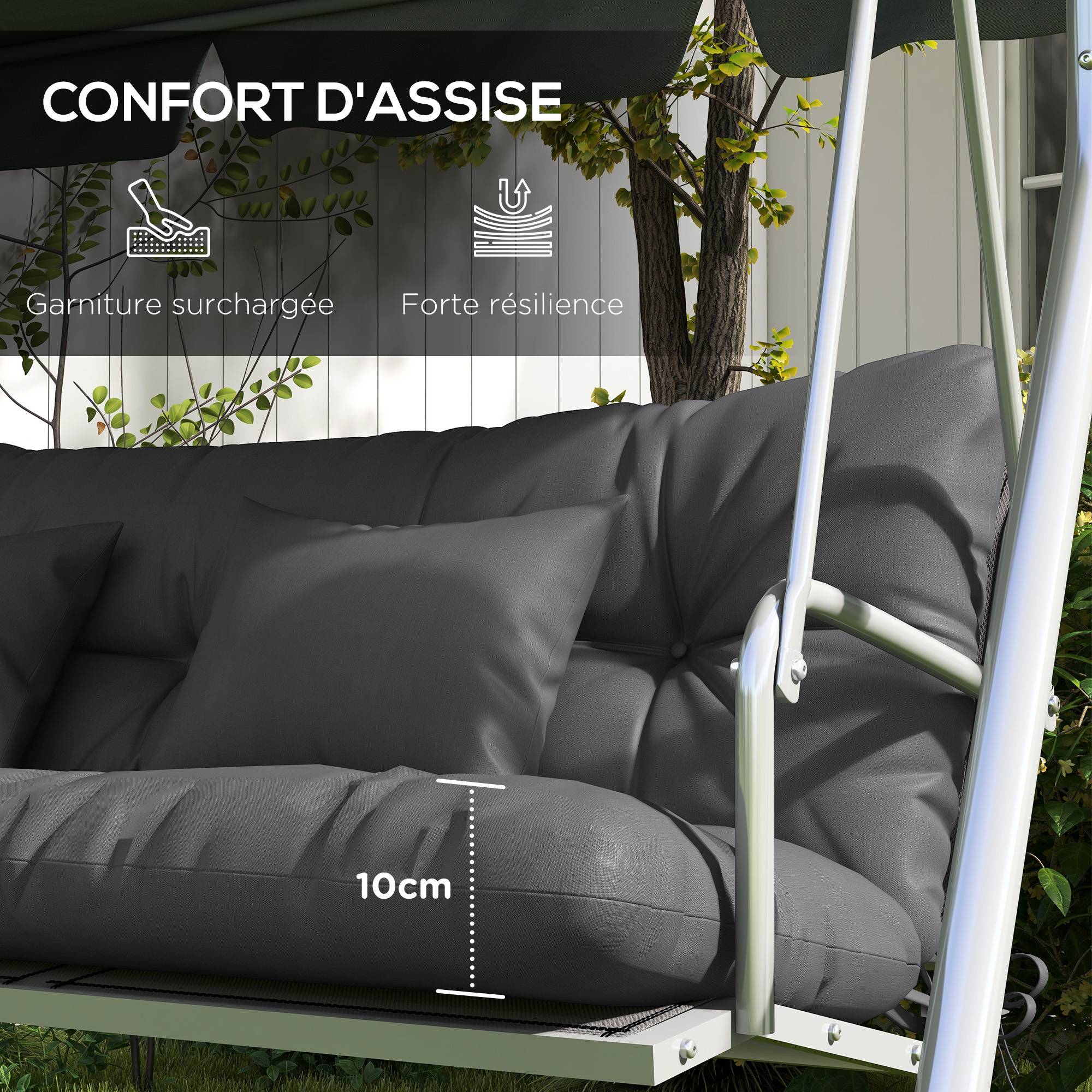 Ensemble de 4 coussins d'extérieur pour balancelle de jardin, 1 coussin d'assise coussins de dossier et 2 oreillers - Image 8
