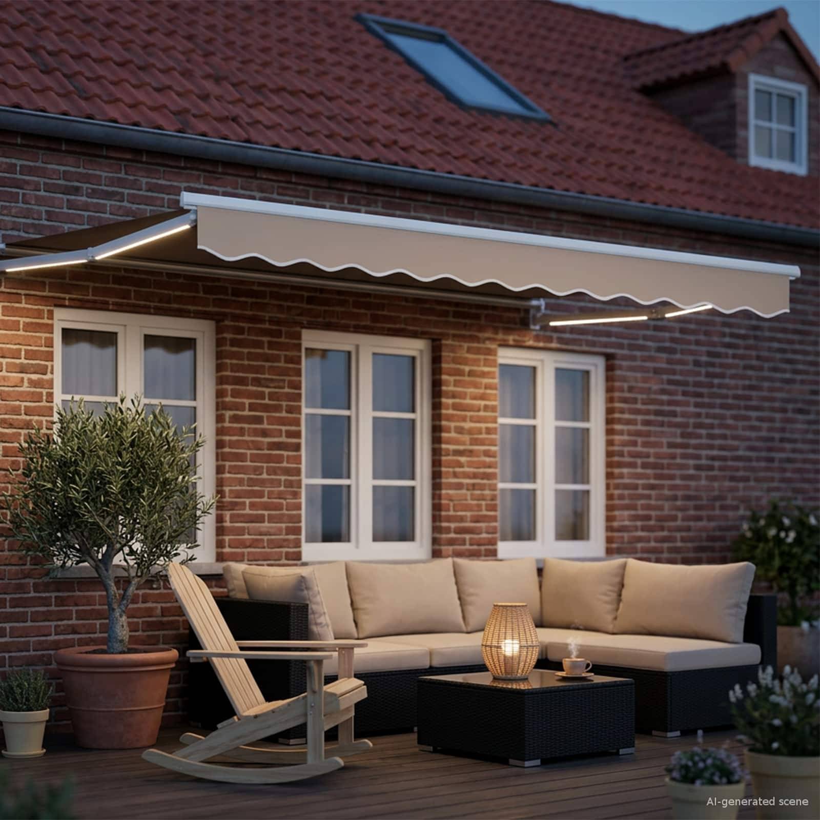 ComfortXL - Store Banne Rétractable Polyester Terrasse avec LEDs Beige Blanc 3,5x2,5m - ComfortXL Outdoor Living - Image 3