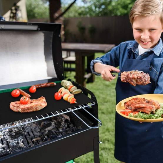 Set de 5 Tapis de Cuisson Tapis BBQ Barbecue Plaque Feuille de Cuisson Four 40 * 33cm pour Barbecue gaz Charbon électrique Anti-adhérent-Lytech - Image 3