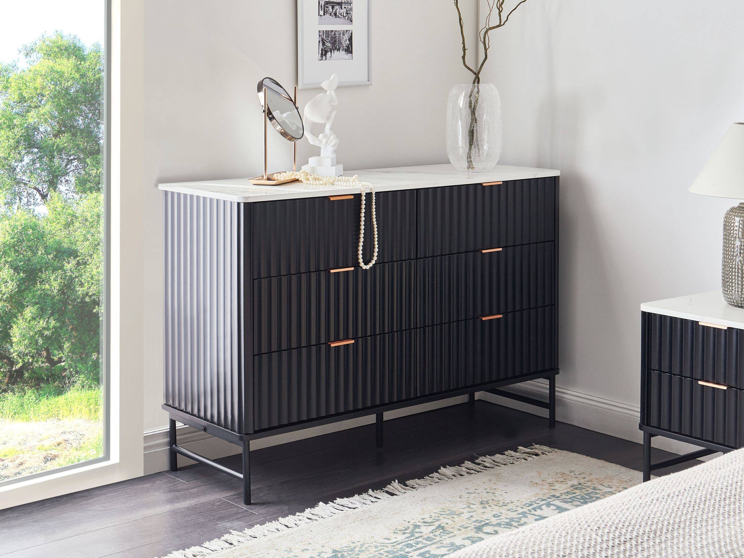 Beliani - Commode MDF Marbre/noir GLASTONBURY - 120x40x80- Beliani - Image 1