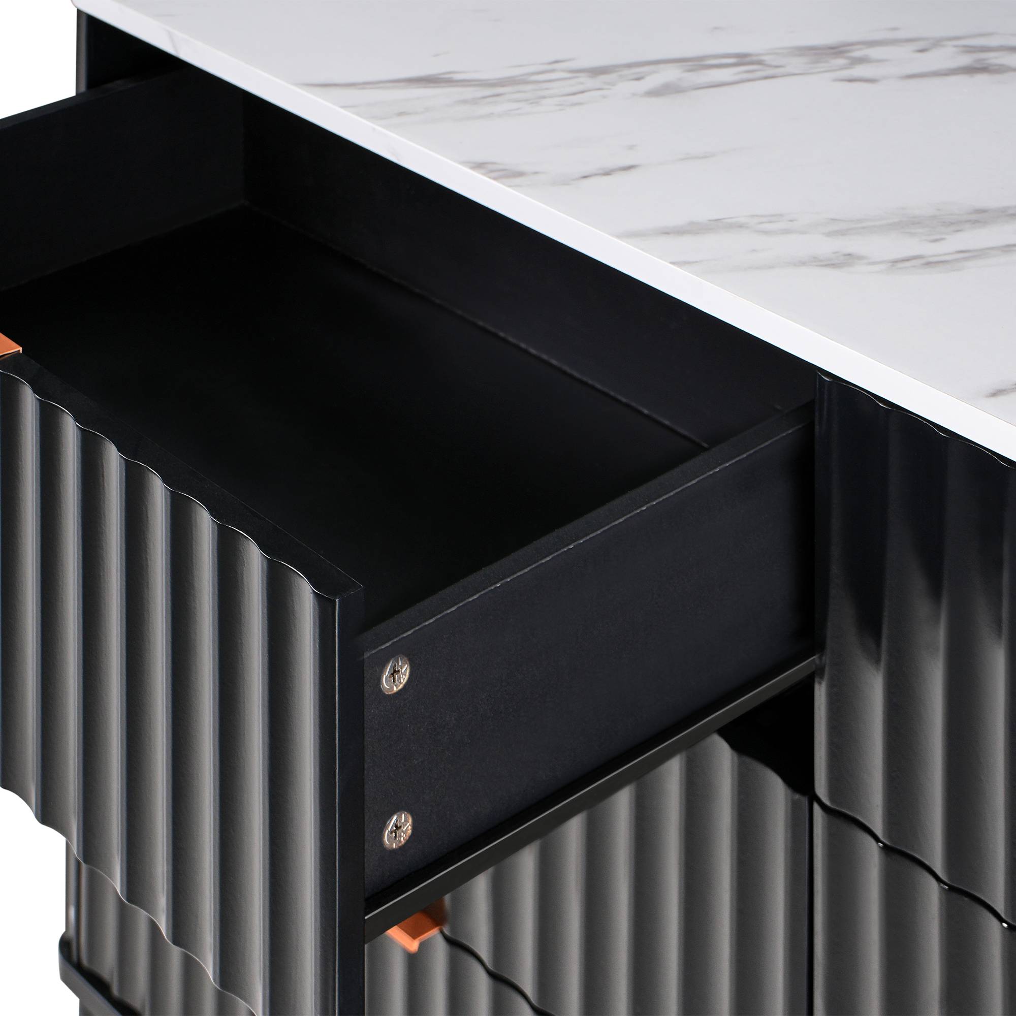 Beliani - Commode MDF Marbre/noir GLASTONBURY - 120x40x80- Beliani - Image 6