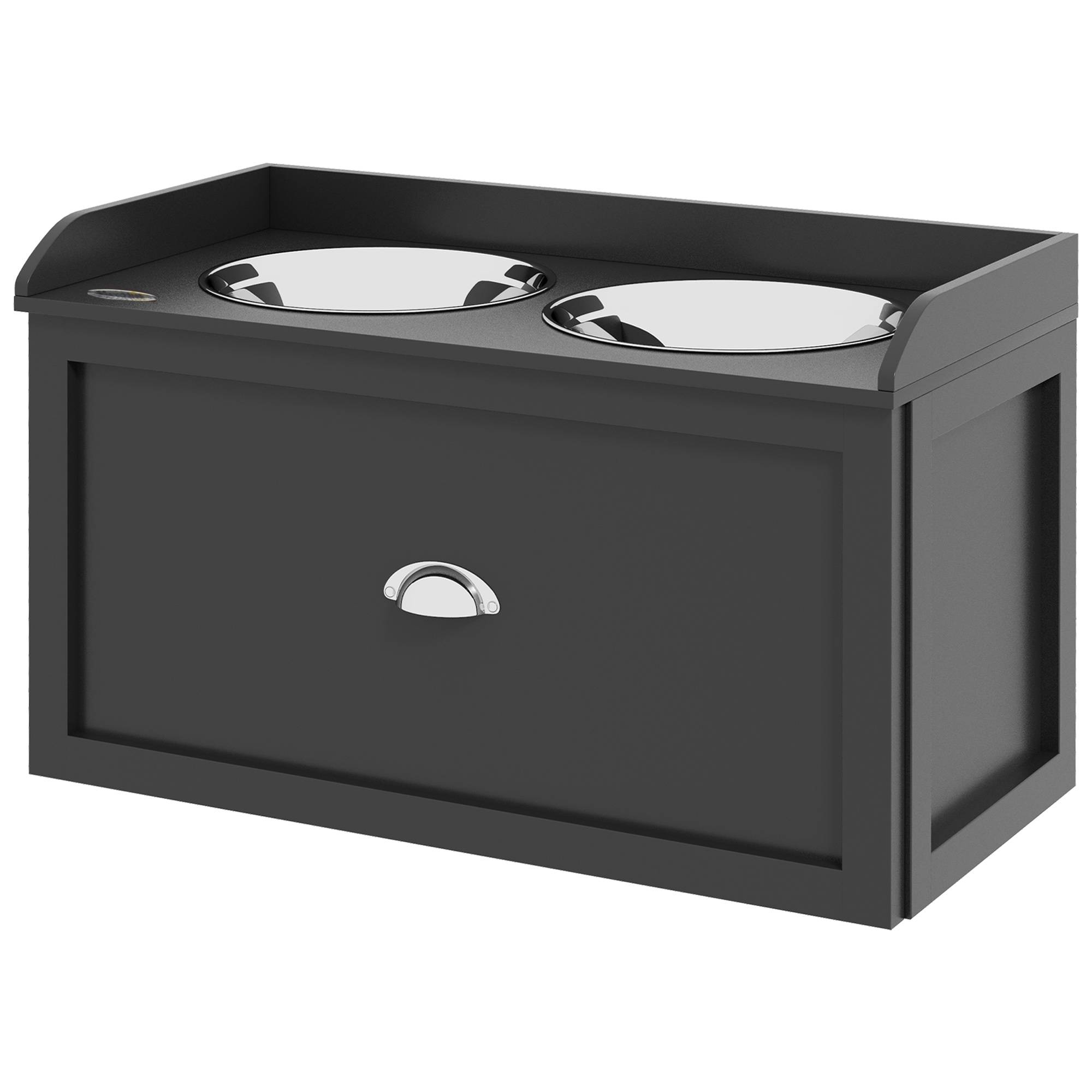 Sans Marque - Station alimentation 2 gamelles 2L inox avec tiroir grands chiens noir et argent 60x30x36 cm - Image 2